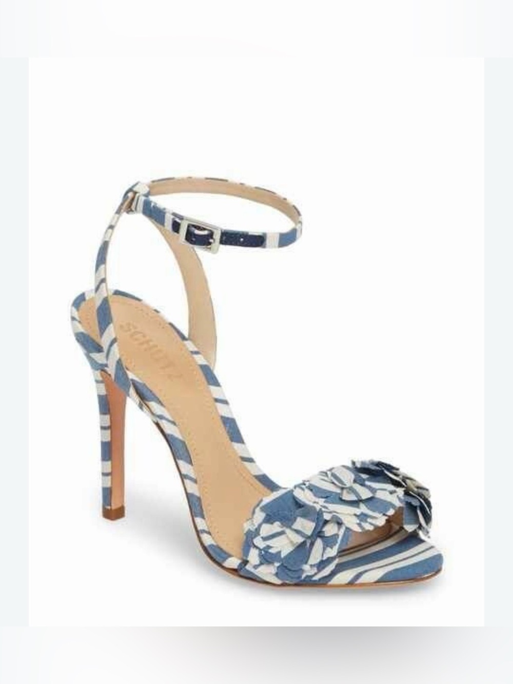 SCHUTZ Navy and White Striped Ankle-Strap Heels 8.5